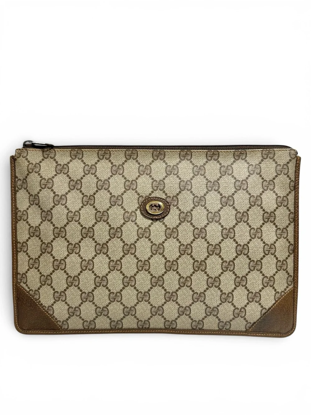 Gucci GG Supreme Web Canvas & Leather Vintage Large Evening Clutch Bag